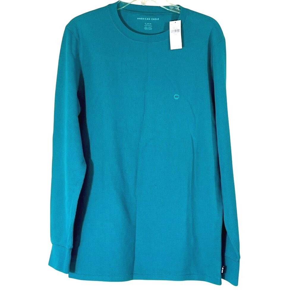 American Eagle Waffle Knit Thermal Long Sleeve Shirt Medium Tall Teal